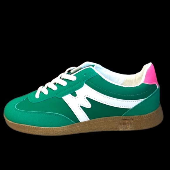 NWOT-Green Low-Top Sneakers with White Wave & Pink Accents - Picture 4 of 15